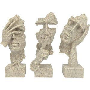 3 Pcs Thinker Statue, Silence is Gold Abstract Art Figurine, No Hear No See